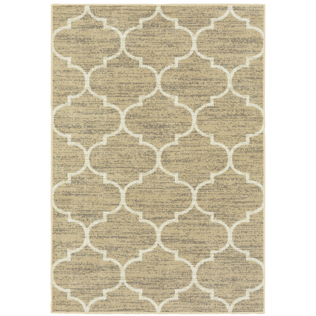 5' X 7' Beige And Ivory Geometric Power Loom Stain Resistant Area Rug