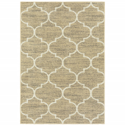 5' X 7' Beige And Ivory Geometric Power Loom Stain Resistant Area Rug