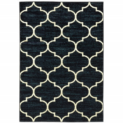 10' X 13' Navy And Ivory Geometric Power Loom Stain Resistant Area Rug