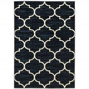 10' X 13' Navy And Ivory Geometric Power Loom Stain Resistant Area Rug