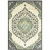 4' X 6' Ivory Navy And Green Oriental Power Loom Stain Resistant Area Rug