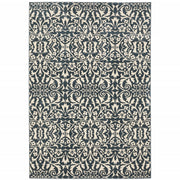 5' X 7' Blue And Ivory Floral Power Loom Stain Resistant Area Rug