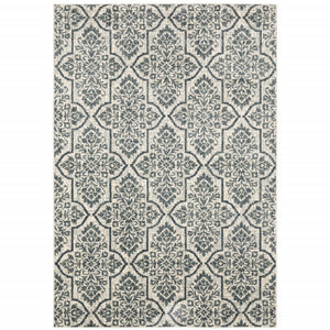 8' X 10' Ivory Blue And Sage Floral Power Loom Stain Resistant Area Rug