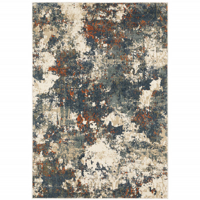 6' X 9' Blue Sage And Orange Abstract Power Loom Stain Resistant Area Rug