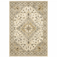 10' X 13' Beige Grey Tan And Brown Oriental Power Loom Stain Resistant Area Rug