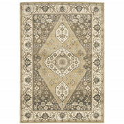 10' X 13' Beige Grey Tan And Charcoal Oriental Power Loom Stain Resistant Area Rug