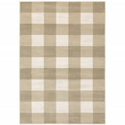 10' X 13' Beige And Ivory Geometric Power Loom Stain Resistant Area Rug