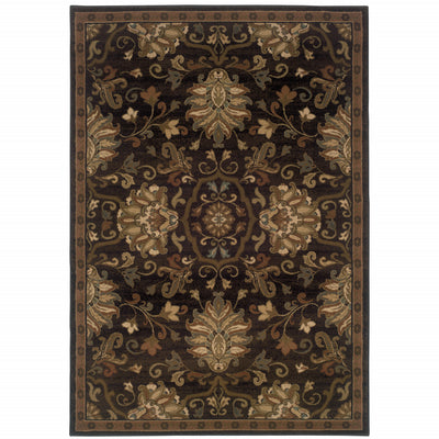 10' X 13' Brown Beige Blue And Red Oriental Power Loom Stain Resistant Area Rug