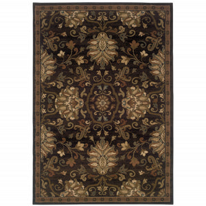 5' X 8' Brown Beige Blue And Red Oriental Power Loom Stain Resistant Area Rug