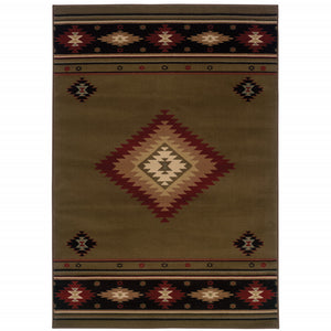 8' X 11' Green Southwestern Power Loom Stain Resistant Area Rug