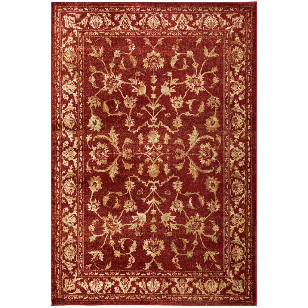 6' X 9' Red And Gold Oriental Power Loom Stain Resistant Area Rug