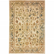 6' X 9' Beige Gold And Teal Oriental Power Loom Stain Resistant Area Rug