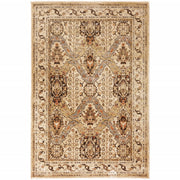 6' X 9' Beige Grey Dolphin Blue Deep Teal Gold And Orange Oriental Power Loom Stain Resistant Area Rug