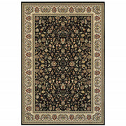 10' X 13' Black And Ivory Oriental Power Loom Stain Resistant Area Rug