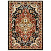 10' X 13' Black Orange And Beige Oriental Power Loom Stain Resistant Area Rug With Fringe