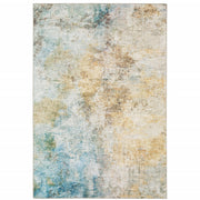 9' X 12' Blue And Yellow Abstract Power Loom Stain Resistant Area Rug