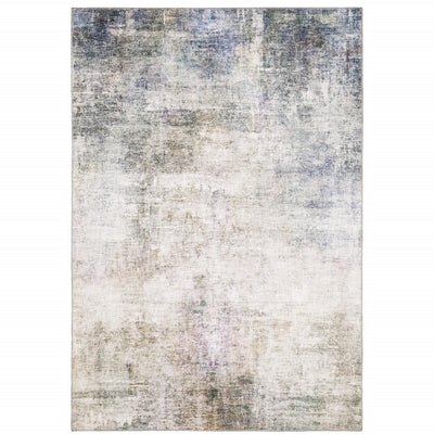 5' X 7' Beige Blue Grey Green Brown And Purple Abstract Power Loom Stain Resistant Area Rug