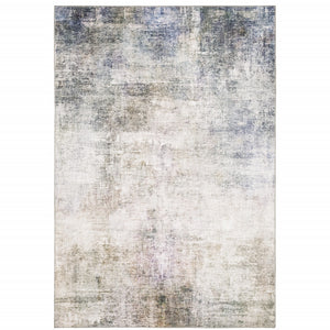 8' X 10' Beige Blue Grey Green Brown And Purple Abstract Power Loom Stain Resistant Area Rug