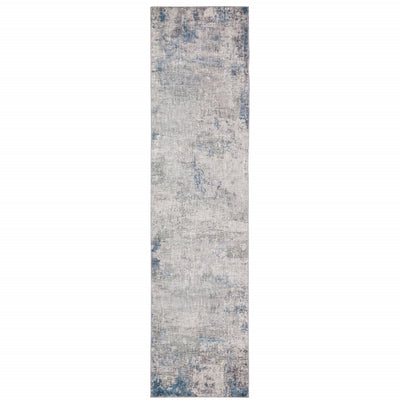 2' X 8' Grey And Blue Abstract Power Loom Stain Resistant Runner Rug