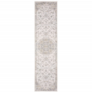 2' X 8' Beige Gold And Grey Oriental Power Loom Stain Resistant Runner Rug