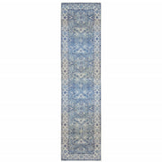 2' X 8' Blue And Grey Oriental Power Loom Stain Resistant Runner Rug