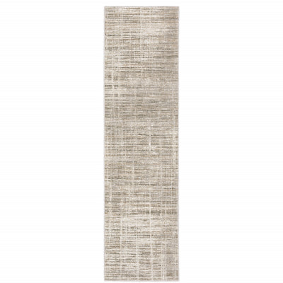 2' X 8' Beige Grey Ivory Tan And Brown Abstract Power Loom Stain Resistant Runner Rug