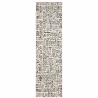 2' X 8' Ivory Grey Charcoal Brown And Beige Abstract Power Loom Stain Resistant Runner Rug