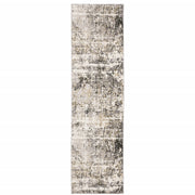 2' X 8' Grey Ivory Beige Charcoal Black Tan And Brown Abstract Power Loom Stain Resistant Runner Rug