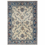 5' X 8' Ivory And Blue Oriental Power Loom Stain Resistant Area Rug