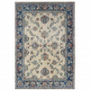 6' X 9' Ivory And Blue Oriental Power Loom Stain Resistant Area Rug