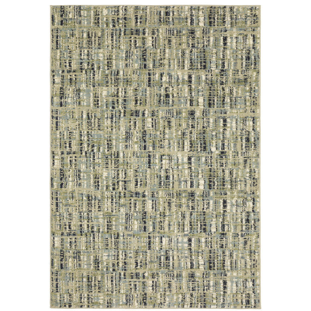 8' X 10' Green Blue Ivory Beige And Light Blue Abstract Power Loom Stain Resistant Area Rug