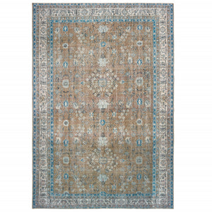 8' X 11' Gold And Grey Oriental Power Loom Stain Resistant Area Rug