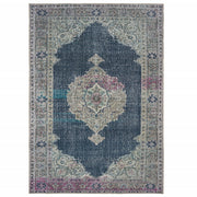 8' X 10' Blue And Grey Oriental Power Loom Stain Resistant Area Rug