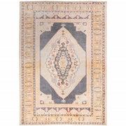 2' X 3' Grey And Gold Oriental Power Loom Stain Resistant Area Rug