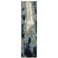 2' X 8' Blue Grey Charcoal And Beige Abstract Power Loom Stain Resistant Runner Rug