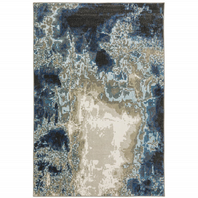 5' X 7' Blue Grey Charcoal And Beige Abstract Power Loom Stain Resistant Area Rug