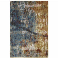 4' X 6' Blue Gold Teal Rust Grey And Beige Abstract Power Loom Stain Resistant Area Rug