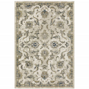 4' X 6' Beige Gold Blue And Grey Oriental Power Loom Stain Resistant Area Rug