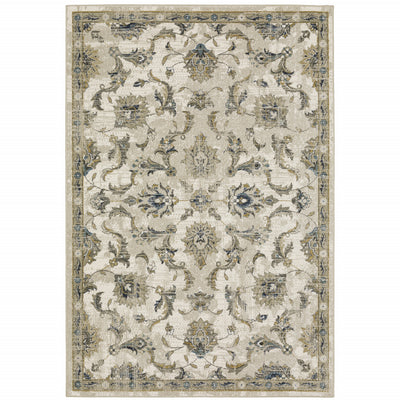 4' X 6' Beige Gold Blue And Grey Oriental Power Loom Stain Resistant Area Rug