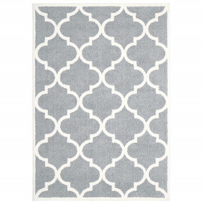 4' X 6' Grey And Ivory Geometric Shag Power Loom Stain Resistant Area Rug