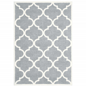 4' X 6' Grey And Ivory Geometric Shag Power Loom Stain Resistant Area Rug