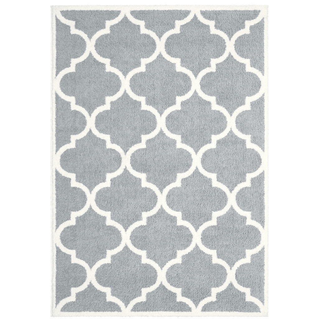 5' X 8' Grey And Ivory Geometric Shag Power Loom Stain Resistant Area Rug