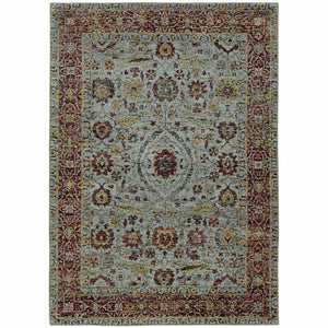 5' X 7' Blue Red Green And Gold Oriental Power Loom Stain Resistant Area Rug