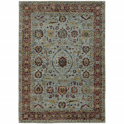 8' X 10' Blue Red Green And Gold Oriental Power Loom Stain Resistant Area Rug