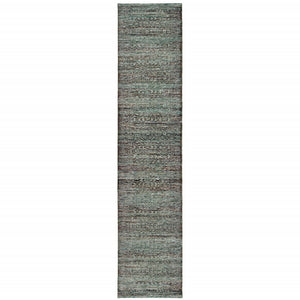 2' X 10' Blue And Purple Oriental Power Loom Stain Resistant Runner Rug