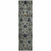 2' X 8' Blue And Navy Oriental Power Loom Stain Resistant Runner Rug