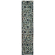 2' X 10' Blue And Navy Oriental Power Loom Stain Resistant Runner Rug