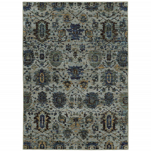 3' X 5' Blue And Navy Oriental Power Loom Stain Resistant Area Rug