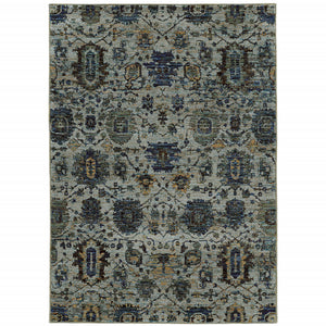 5' X 7' Blue And Navy Oriental Power Loom Stain Resistant Area Rug