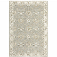 10' X 13' Grey Ivory Tan Brown And Gold Oriental Power Loom Stain Resistant Area Rug